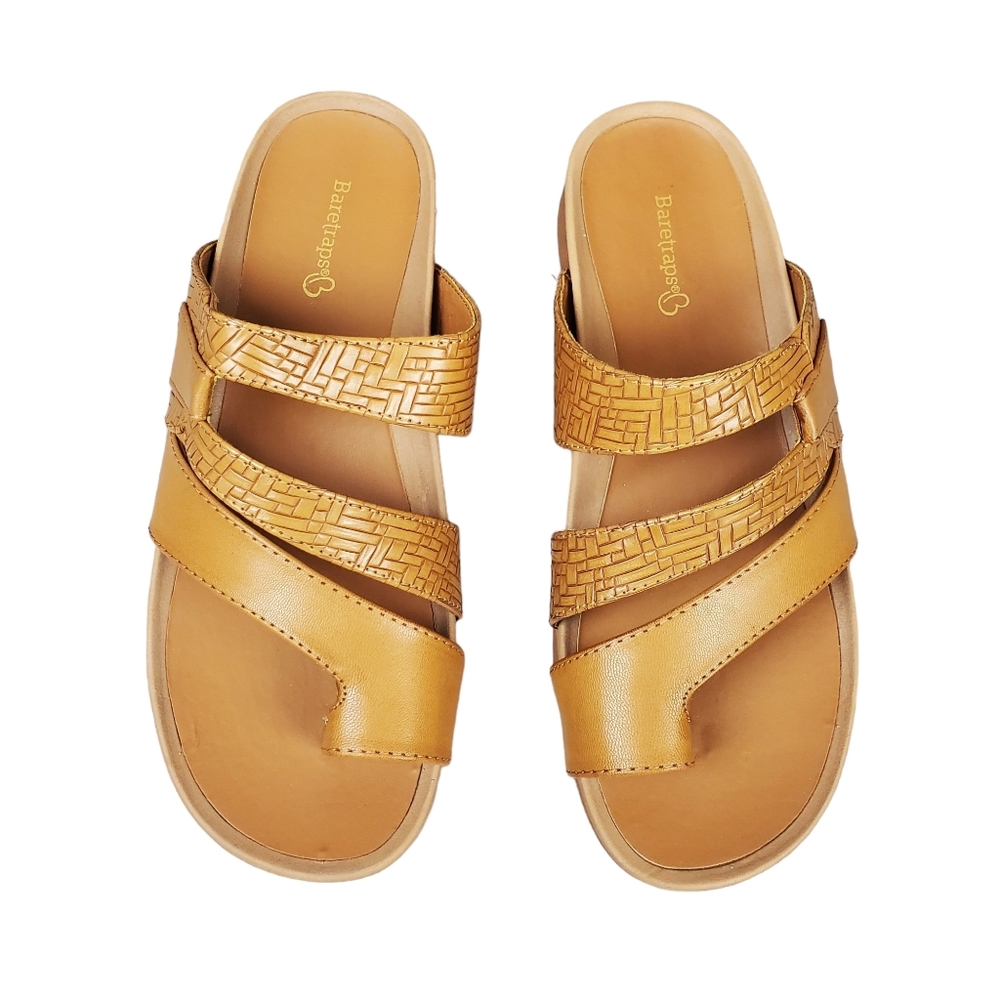 BareTraps Womens Hoorah Tan Faux Leather Slide Sandals Size 7 - Picture 2 of 9